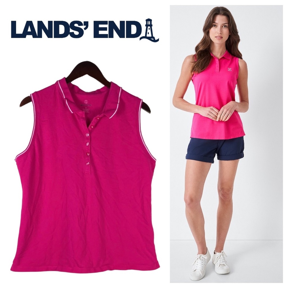 Lands End XL 1X 18 Polo Shirt Top Pink Slvlss Golf Tennis